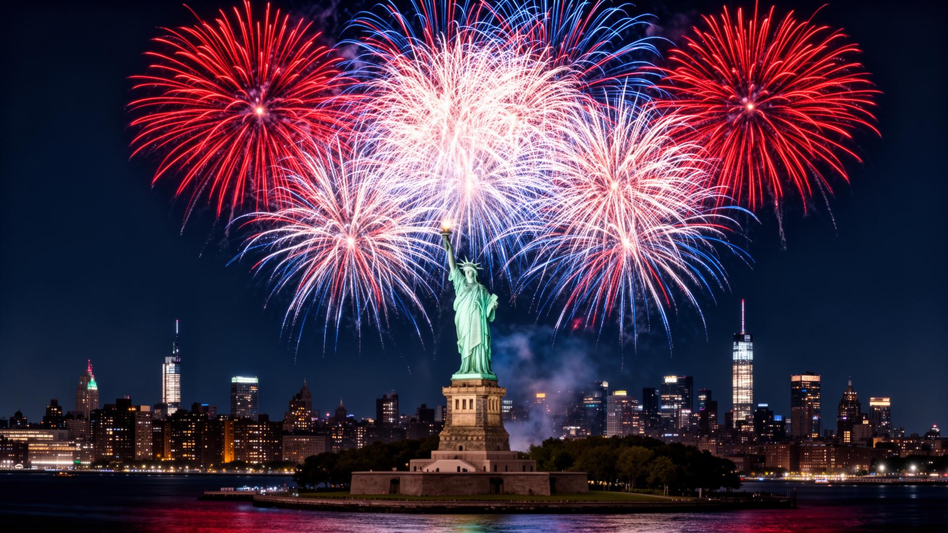 Fireworks over the Statue of Liberty